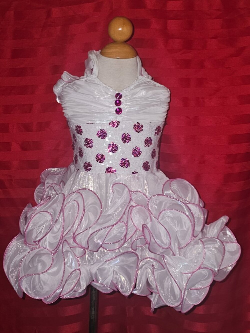 Glamour Costume Red White Sequin Ruffle Pageant Dress Dance Costume SC